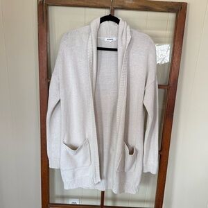 BB Dakota Light Beige Open-Front Knit Boho Cardigan with Patch Pockets - Small